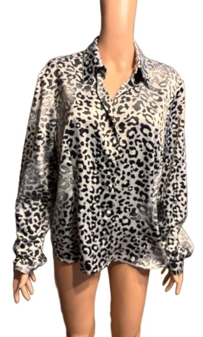 George Women's Black and White Animal Leopard Print Button Front Blouse Size XL